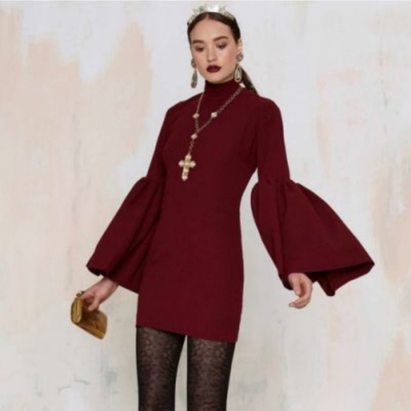 Nasty Gal Dresses & Skirts - Nasty Gal Women's Maroon Red Oxblood Bell Sleeve Party Dress Medium